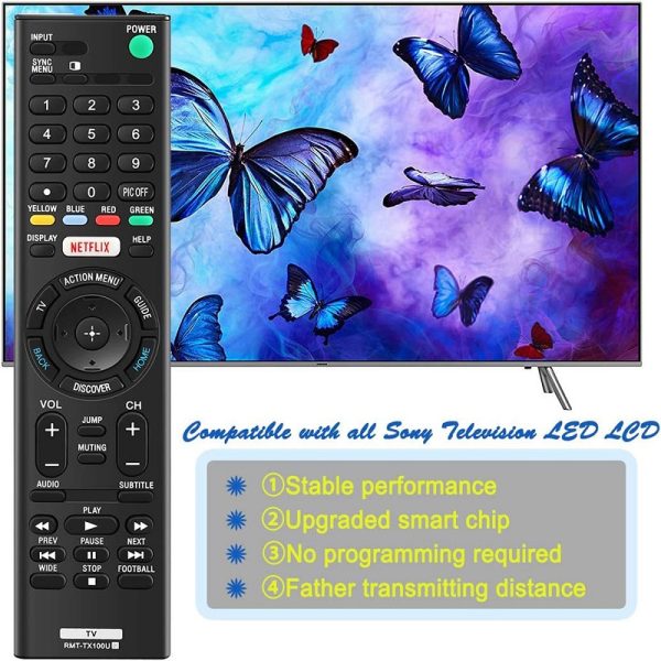 New Replacement Remote Control Sony LED Smart TV RMT-TX100U includes Netflix Hotkey
