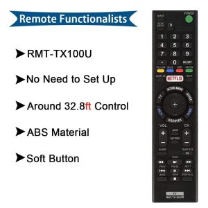 New Replacement Remote Control Sony LED Smart TV RMT-TX100U includes Netflix Hotkey